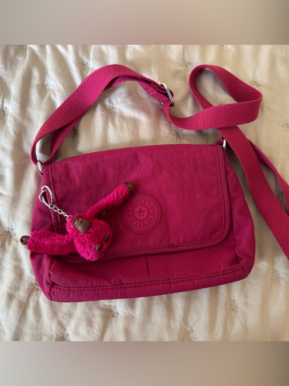 Kipling Hot Pink Crossbody Bag with Monkey Charm
